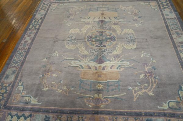 Antique chinese nepal rug 8'3"ã—8'8" hand-knotted wool, square format - detail view 3