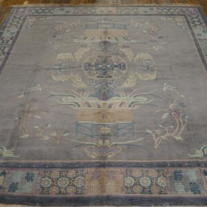 Antique Chinese Nepal Rug 8'3"Ã—8'8" Hand-Knotted Wool, Square Format - detail view 4