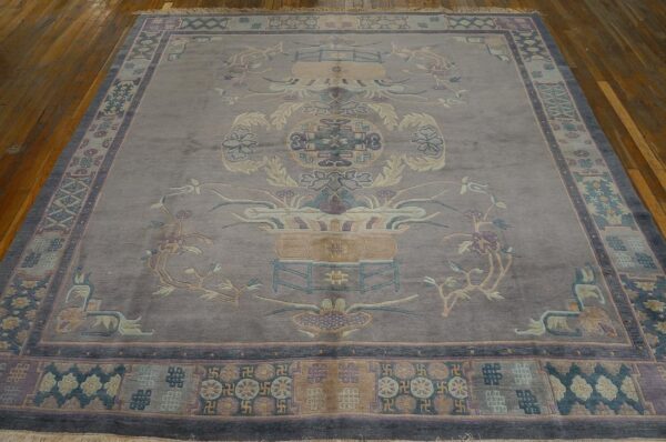 Antique chinese nepal rug 8'3"ã—8'8" hand-knotted wool, square format - detail view 4
