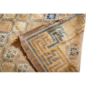 Antique Chinese Ningxia Rug 3'8"×6'8" Camel/Yellow Ground, Geometric Foo Dog Design, 1880s - detail view 9