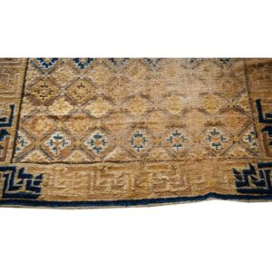 Antique Chinese Ningxia Rug 3'8"×6'8" Camel/Yellow Ground, Geometric Foo Dog Design, 1880s - detail view 3