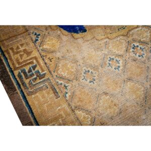 Antique Chinese Ningxia Rug 3'8"×6'8" Camel/Yellow Ground, Geometric Foo Dog Design, 1880s - detail view 4
