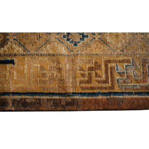 Antique Chinese Ningxia Rug 3'8"×6'8" Camel/Yellow Ground, Geometric Foo Dog Design, 1880s - detail view 5