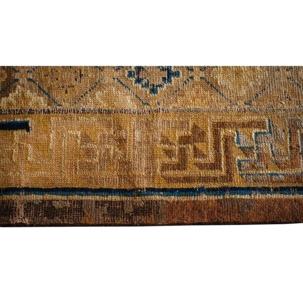 Antique chinese ningxia rug 3'8"×6'8" camel/yellow ground, geometric foo dog design, 1880s - detail view 5