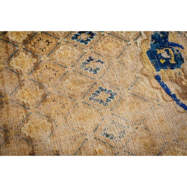 Antique chinese ningxia rug 3'8"×6'8" camel/yellow ground, geometric foo dog design, 1880s - detail view 6