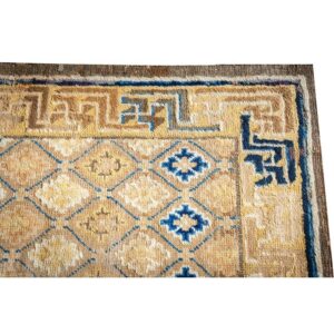 Antique Chinese Ningxia Rug 3'8"×6'8" Camel/Yellow Ground, Geometric Foo Dog Design, 1880s - detail view 7