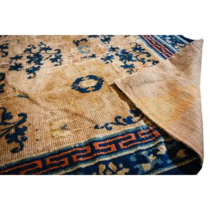 Antique Chinese Ningxia Rug 5'10"×10' Ivory Field, Beige Medallion with Greek Key, 1880s - detail view 9
