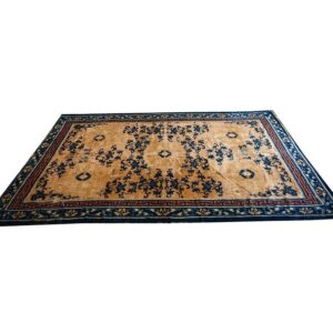Antique Chinese Ningxia Rug 5'10"×10' Ivory Field, Beige Medallion with Greek Key, 1880s - detail view 2