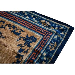 Antique Chinese Ningxia Rug 5'10"×10' Ivory Field, Beige Medallion with Greek Key, 1880s - detail view 5