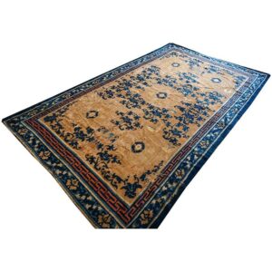 Antique Chinese Ningxia Rug 5'10"×10' Ivory Field, Beige Medallion with Greek Key, 1880s - detail view 6