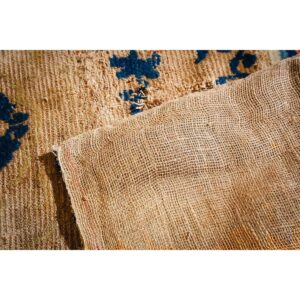 Antique Chinese Ningxia Rug 5'10"×10' Ivory Field, Beige Medallion with Greek Key, 1880s - detail view 8
