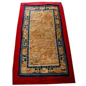 Antique Chinese Ningxia Rug 2'2"×4'3" Ivory Field, Red Border, Geometric Design, 1880s - detail view 1
