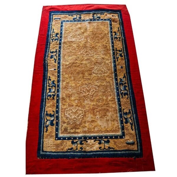 Antique chinese ningxia rug 2'2"×4'3" ivory field, red border, geometric design, 1880s - detail view 1