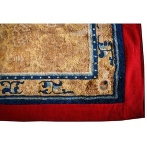Antique Chinese Ningxia Rug 2'2"×4'3" Ivory Field, Red Border, Geometric Design, 1880s - detail view 2