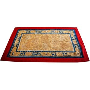 Antique Chinese Ningxia Rug 2'2"×4'3" Ivory Field, Red Border, Geometric Design, 1880s - detail view 3