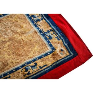 Antique Chinese Ningxia Rug 2'2"×4'3" Ivory Field, Red Border, Geometric Design, 1880s - detail view 4