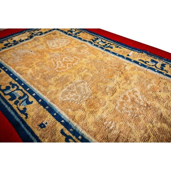Antique chinese ningxia rug 2'2"×4'3" ivory field, red border, geometric design, 1880s - detail view 5