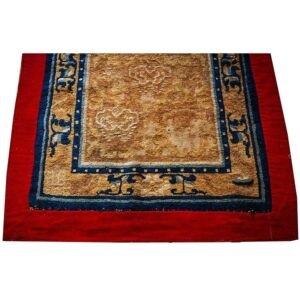 Antique Chinese Ningxia Rug 2'2"×4'3" Ivory Field, Red Border, Geometric Design, 1880s - detail view 6