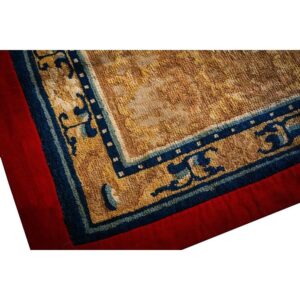 Antique Chinese Ningxia Rug 2'2"×4'3" Ivory Field, Red Border, Geometric Design, 1880s - detail view 7