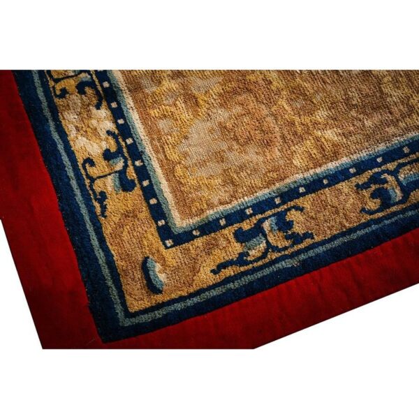 Antique chinese ningxia rug 2'2"×4'3" ivory field, red border, geometric design, 1880s - detail view 7