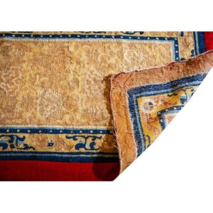 Antique Chinese Ningxia Rug 2'2"×4'3" Ivory Field, Red Border, Geometric Design, 1880s - detail view 8