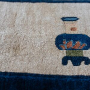 Antique Chinese Peking Carpet 7'5"×9'11" Beige Field, Vase Medallion, 1920s - detail view 9