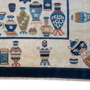Antique Chinese Peking Carpet 7'5"×9'11" Beige Field, Vase Medallion, 1920s - detail view 10