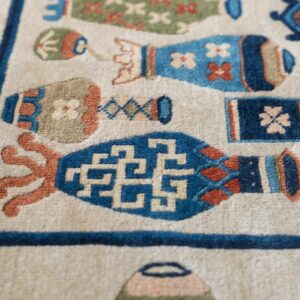 Antique Chinese Peking Carpet 7'5"×9'11" Beige Field, Vase Medallion, 1920s - detail view 2