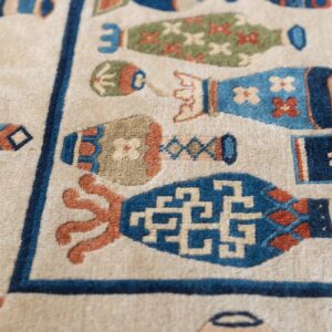 Antique Chinese Peking Carpet 7'5"×9'11" Beige Field, Vase Medallion, 1920s - detail view 4