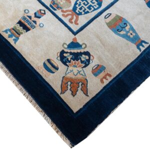 Antique Chinese Peking Carpet 7'5"×9'11" Beige Field, Vase Medallion, 1920s - detail view 6