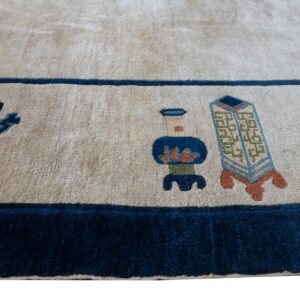 Antique Chinese Peking Carpet 7'5"×9'11" Beige Field, Vase Medallion, 1920s - detail view 8