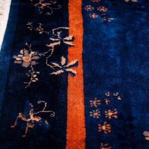 Antique Chinese Peking Carpet 8'2"×9'10" Blue Open Field, Floral Bird Design, 1920s - detail view 6