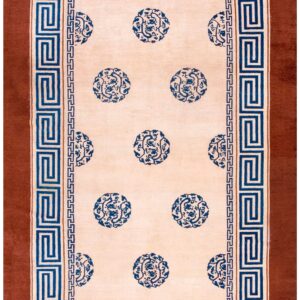Antique Chinese Peking Carpet 8'Ã—13'6" Ivory Field, Fox Brown Border, Notable Kangxi Style, 19th Century