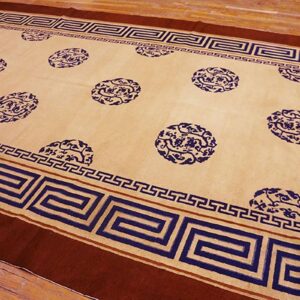 Antique Chinese Peking Carpet 8'Ã—13'6" Ivory Field, Fox Brown Border, Notable Kangxi Style, 19th Century - detail view 2