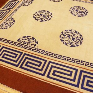 Antique Chinese Peking Carpet 8'Ã—13'6" Ivory Field, Fox Brown Border, Notable Kangxi Style, 19th Century - detail view 3