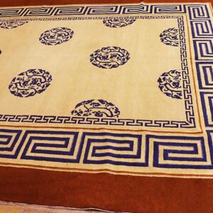 Antique Chinese Peking Carpet 8'Ã—13'6" Ivory Field, Fox Brown Border, Notable Kangxi Style, 19th Century - detail view 4