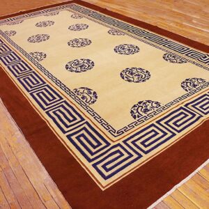 Antique Chinese Peking Carpet 8'Ã—13'6" Ivory Field, Fox Brown Border, Notable Kangxi Style, 19th Century - detail view 5