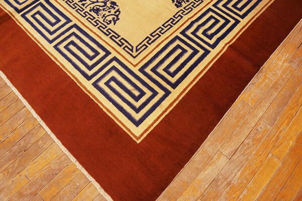 Antique chinese peking carpet 8'ã—13'6" ivory field, fox brown border, notable kangxi style, 19th century - detail view 6