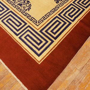 Antique Chinese Peking Carpet 8'Ã—13'6" Ivory Field, Fox Brown Border, Notable Kangxi Style, 19th Century - detail view 8