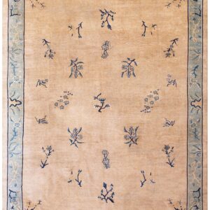 Antique Chinese Peking Rug 9'×11'3" Beige Floral, Hand-Knotted Wool, 1930s