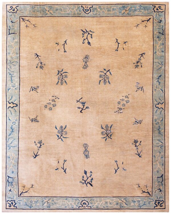 Antique chinese peking rug 9'×11'3" beige floral, hand-knotted wool, 1930s 1 Antique chinese peking rug 9'×11'3" beige floral, hand-knotted wool, 1930s