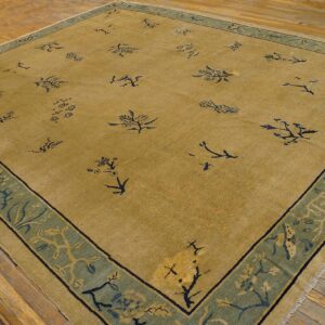 Antique Chinese Peking Rug 9'×11'3" Beige Floral, Hand-Knotted Wool, 1930s - detail view 1