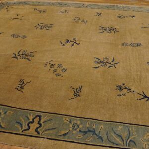 Antique Chinese Peking Rug 9'×11'3" Beige Floral, Hand-Knotted Wool, 1930s - detail view 2