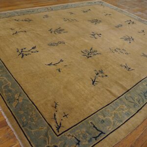 Antique Chinese Peking Rug 9'×11'3" Beige Floral, Hand-Knotted Wool, 1930s - detail view 3