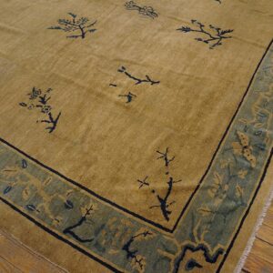 Antique Chinese Peking Rug 9'×11'3" Beige Floral, Hand-Knotted Wool, 1930s - detail view 4