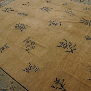 Antique Chinese Peking Rug 9'×11'3" Beige Floral, Hand-Knotted Wool, 1930s - detail view 5