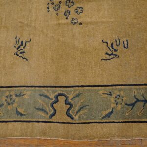 Antique Chinese Peking Rug 9'×11'3" Beige Floral, Hand-Knotted Wool, 1930s - detail view 6