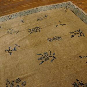 Antique Chinese Peking Rug 9'×11'3" Beige Floral, Hand-Knotted Wool, 1930s - detail view 7