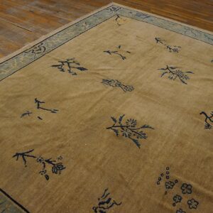 Antique Chinese Peking Rug 9'×11'3" Beige Floral, Hand-Knotted Wool, 1930s - detail view 8