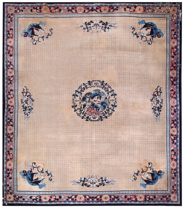 Antique chinese rug, hand-knotted wool, chinese decorative tradition